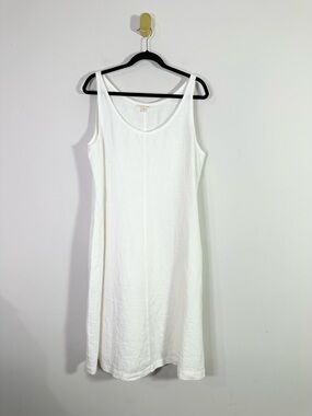 Eileen Fisher White Sleeveless Scoop Neck Linen A-Line Shift Dress